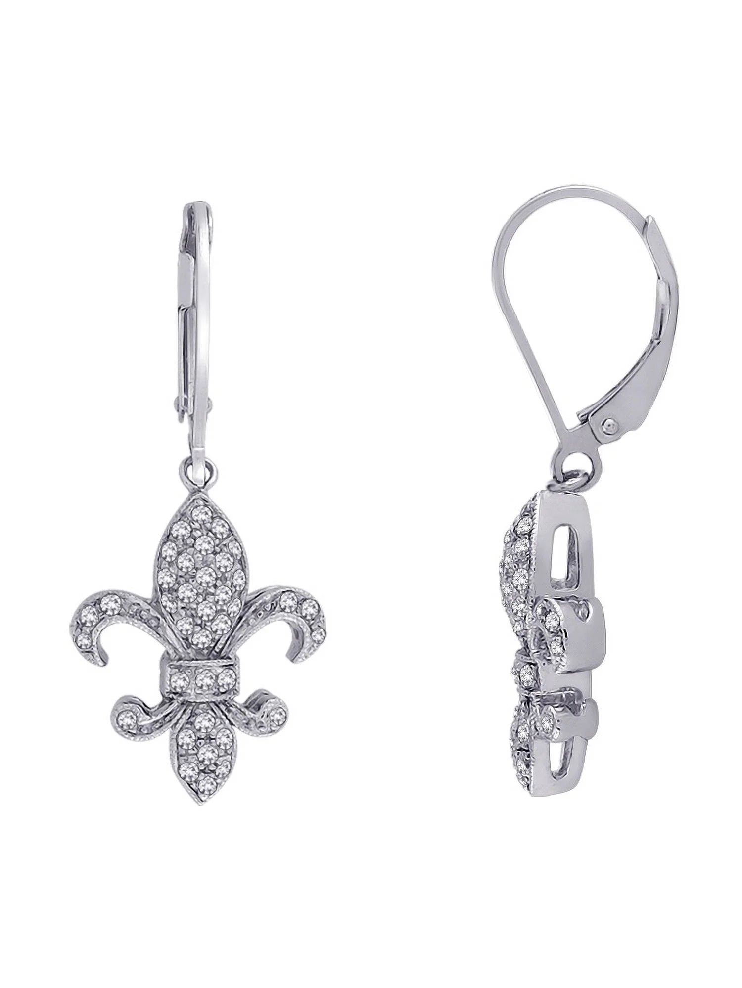 10K White Gold Fleur-De-Lis Diamond Earrings X6313