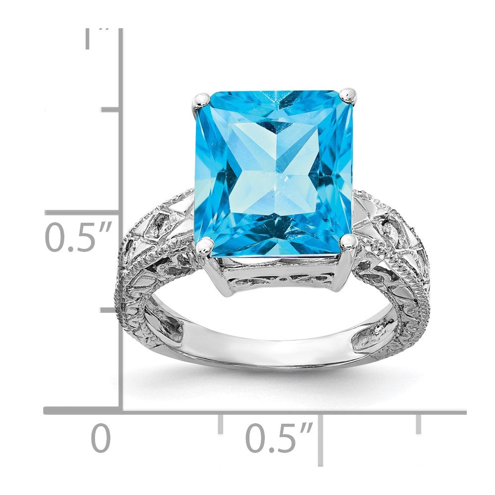 14 Karat White Gold Emerald Cut Blue Topaz and Diamond Ring L791427