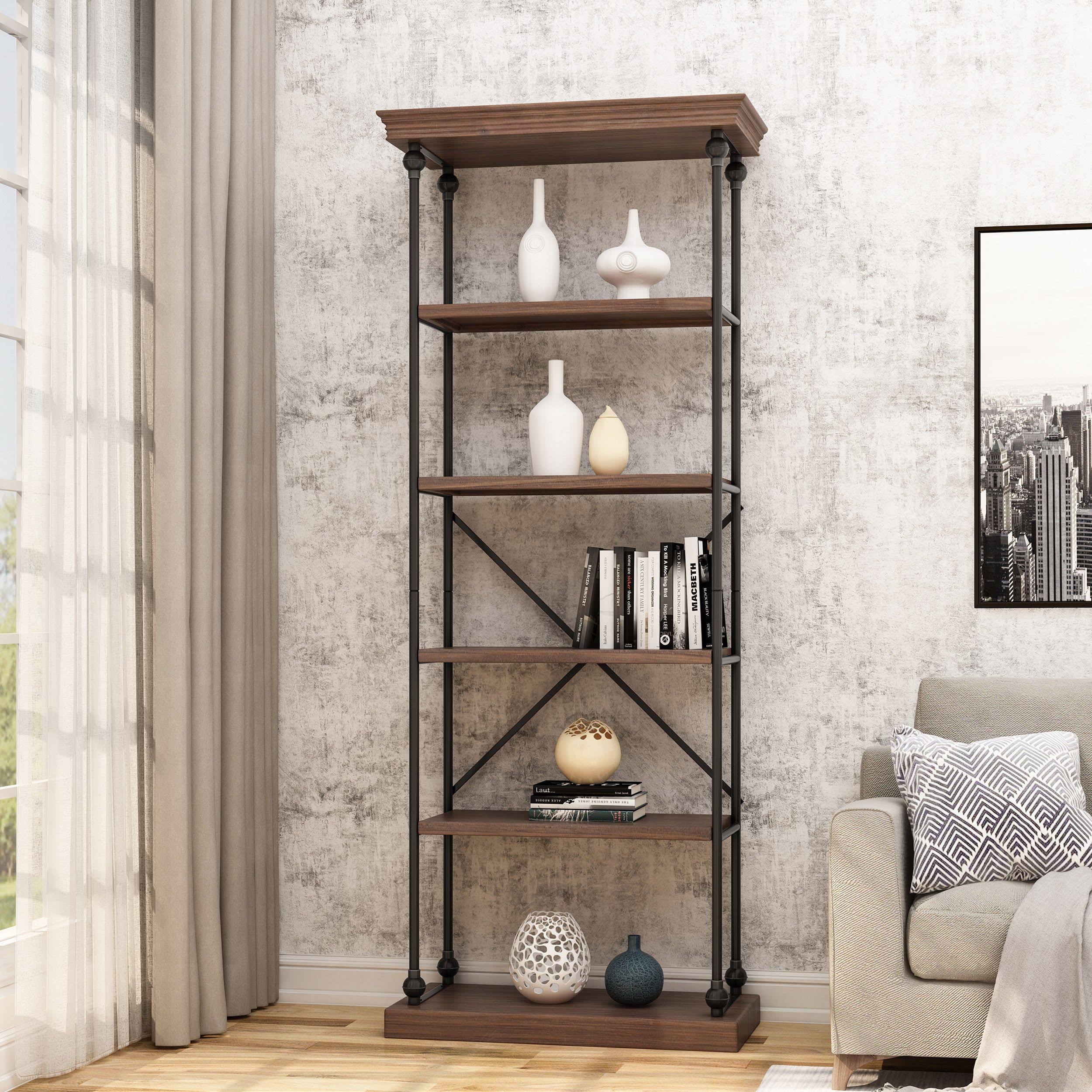 5-Shelf Wood & Metal Etagere Bookcase S884561