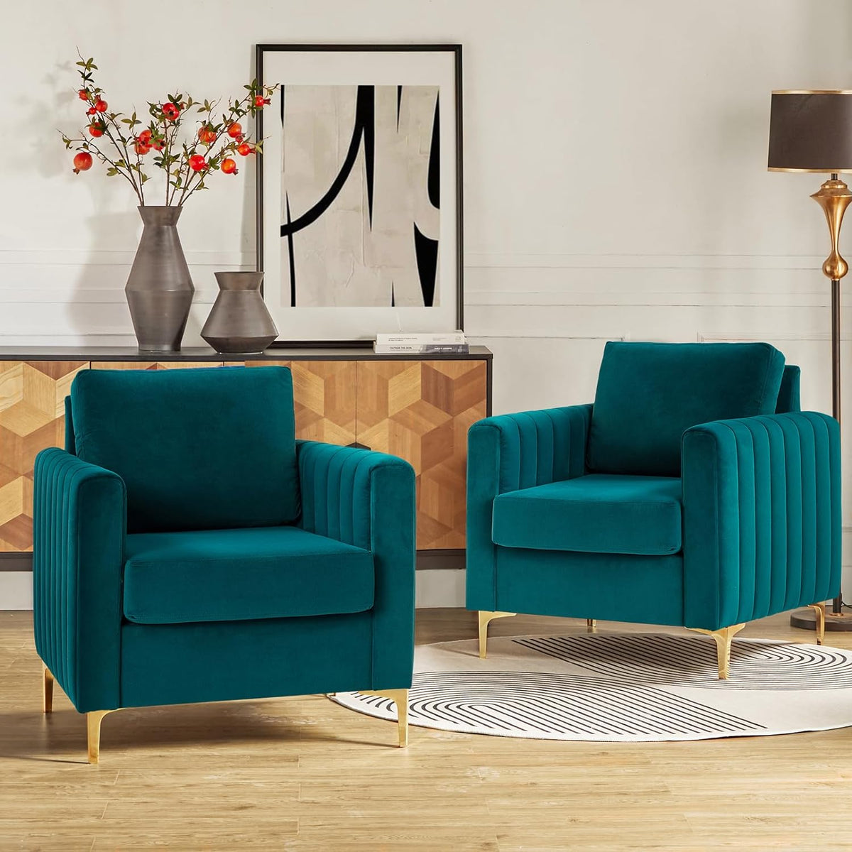 Teal Velvet Club Chairs Set Of 2 with Metal Legs F622008
