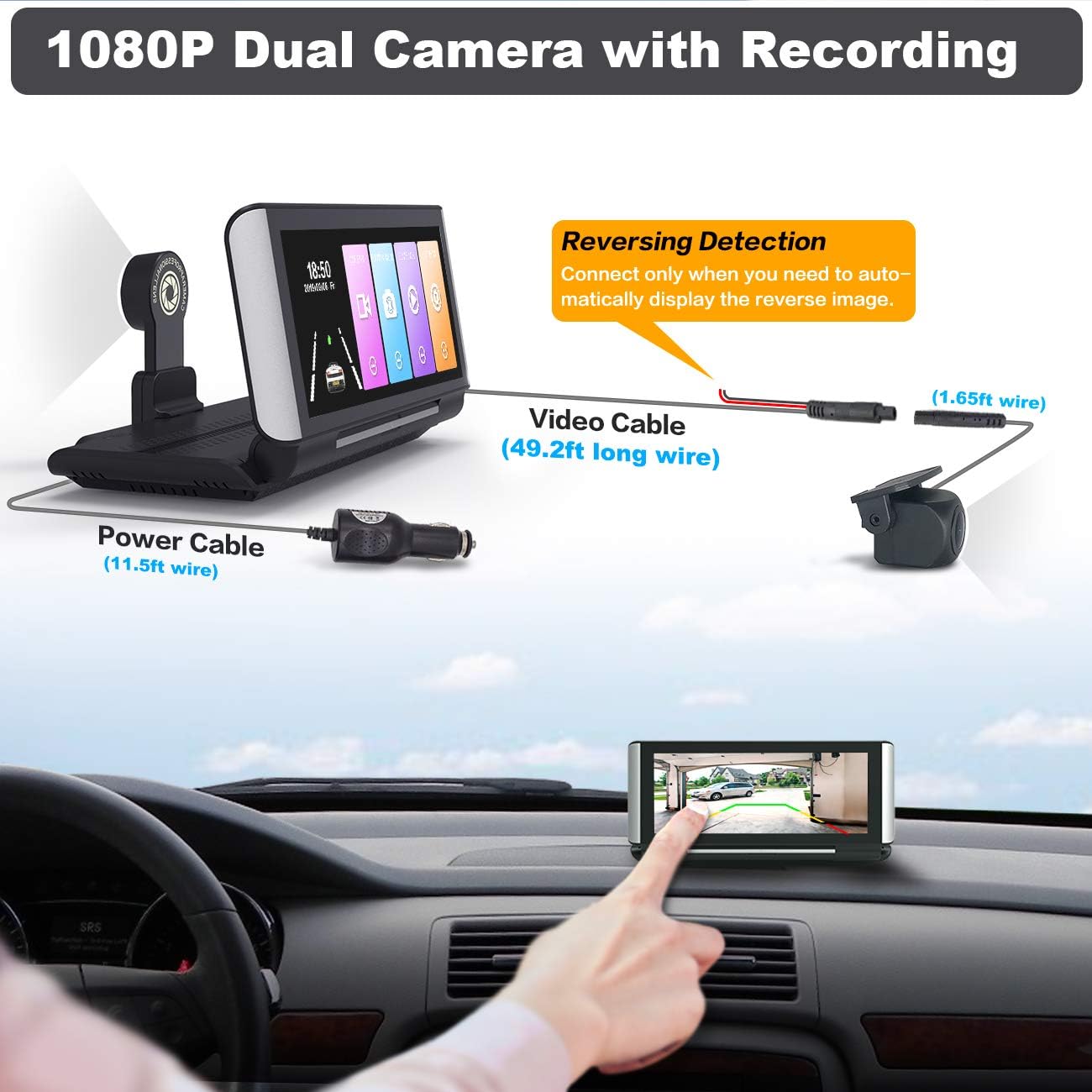 1080P HD Backup Camera with 7 inch Touch Screen Dual Lens Front and Rear S873