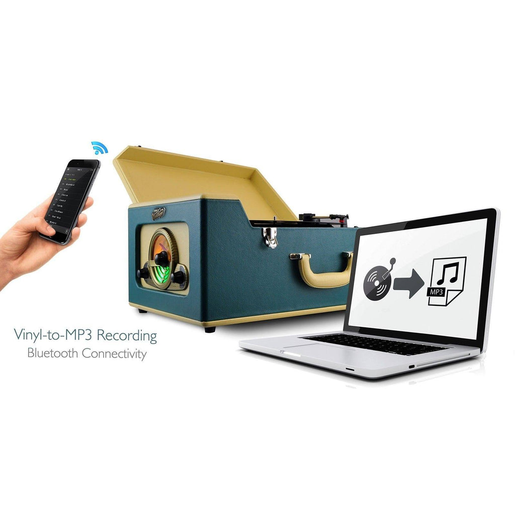 Bluetooth Vintage Suitcase-Style Turntable Speaker System with CD Player H708