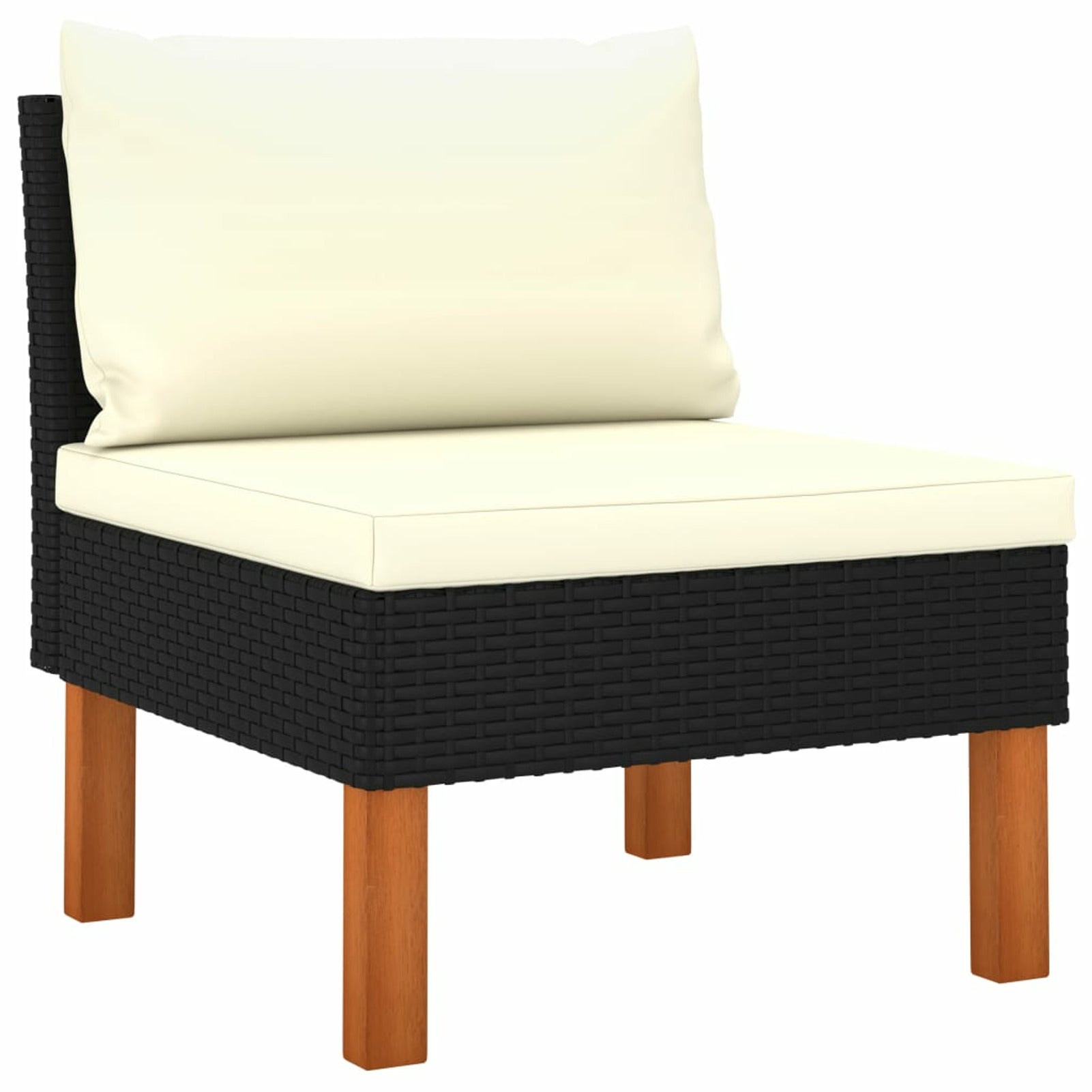 6 Piece Black Poly Rattan Wood Legs Sectional Outdoor Furniture Set T247