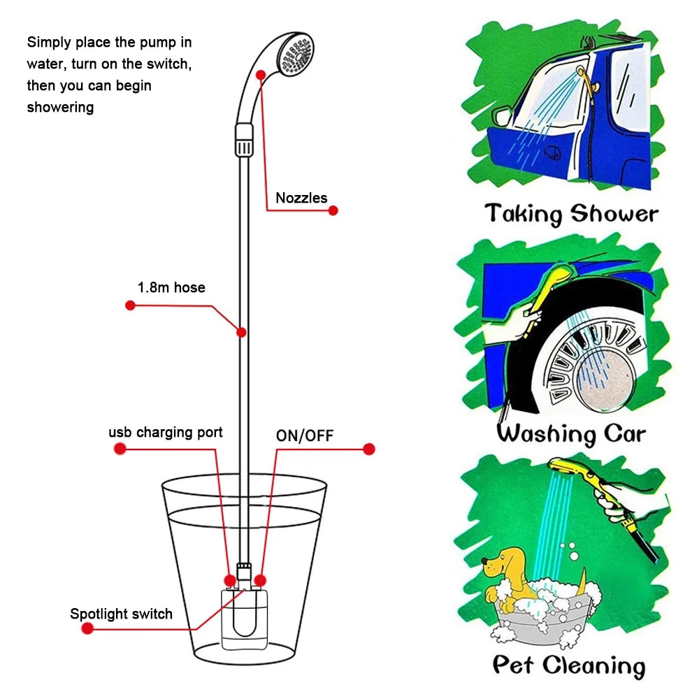 Portable USB Rechargeable Handheld Shower with LED Light T6566