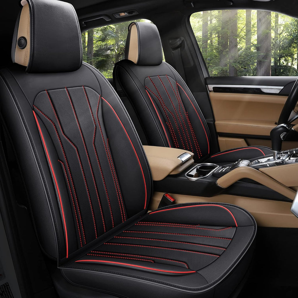 Black Leather Car Seat Covers, Front Pair U9194