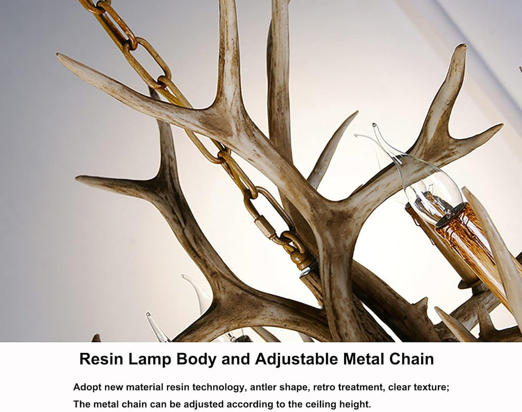 Antler Chandelier 8 Light Rustic Resin Deer Horn Pendant Light D492