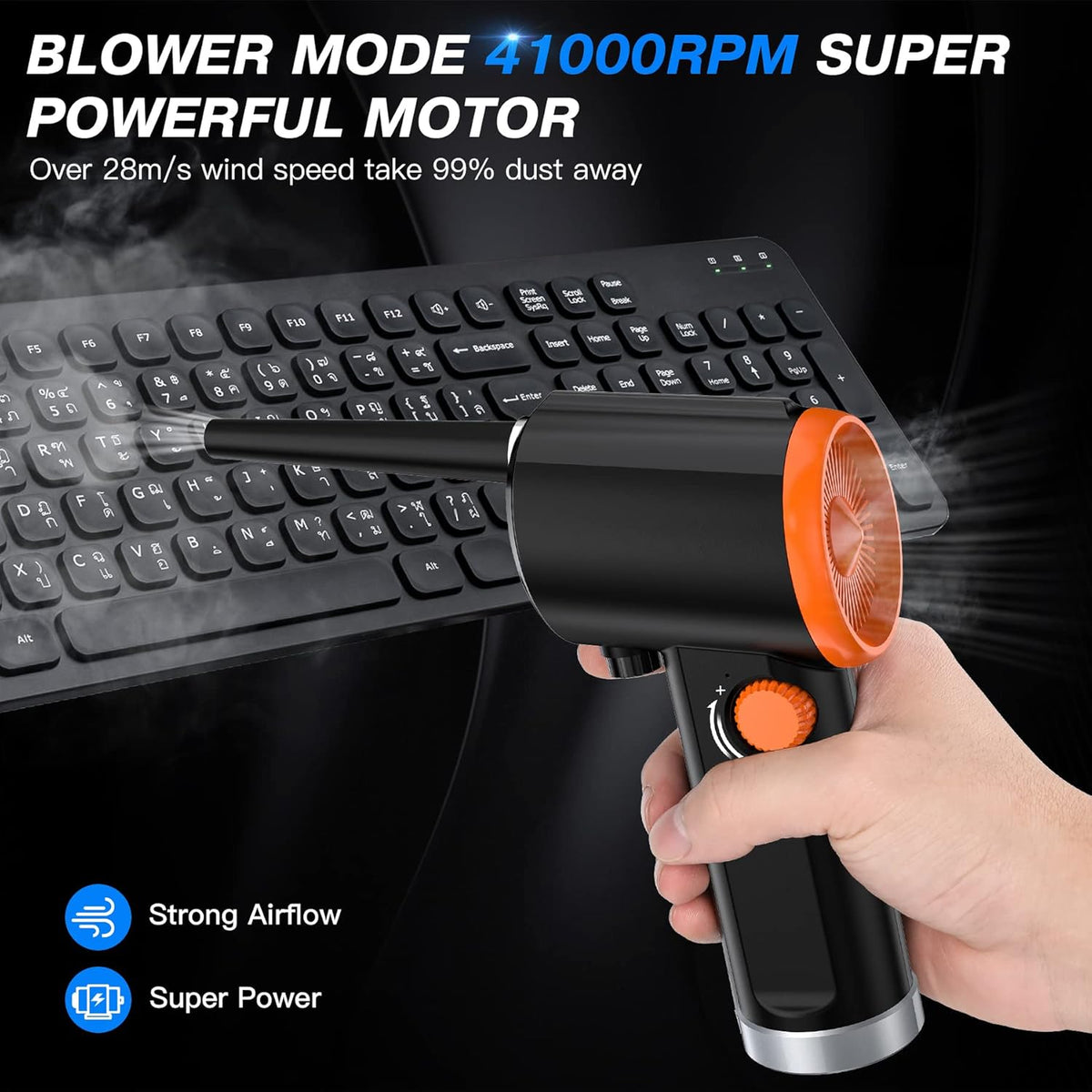 Cordless Compressed Air Duster with 41000 RPM 6000mAh Rechargeable Battery J462114