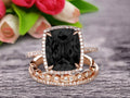 3 Carat Cushion Cut Black Diamond Moissanite Trio Set Ring On 10k Rose Gold W463