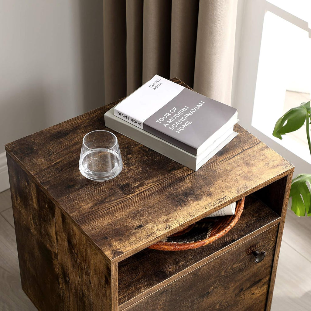 Rustic Brown Nightstand with Open Shelf and Cabinet Y812