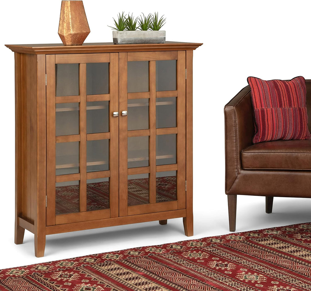 Distressed Grey Solid Wood Storage Cabinet with 2 Tempered Glass Doors and 4 Adjustable Shelves K4041