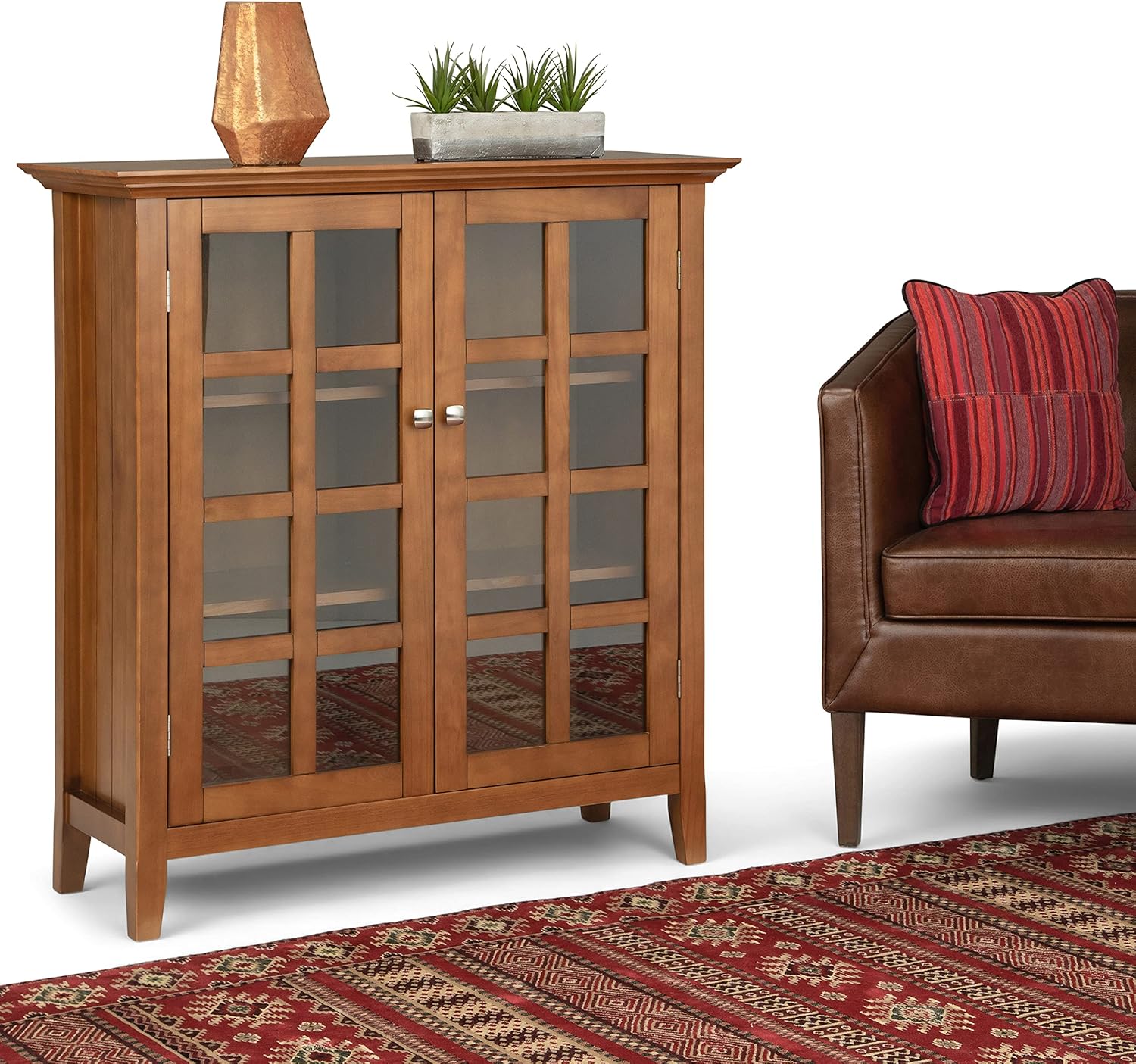 Distressed Grey Solid Wood Storage Cabinet with 2 Tempered Glass Doors and 4 Adjustable Shelves K4041