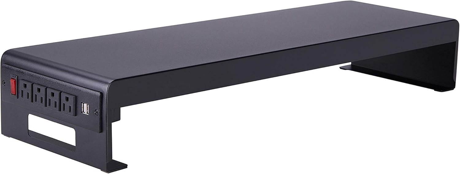 Black Dual Monitor Stand with AC Power Supply & USB 2.0 Charging J8549