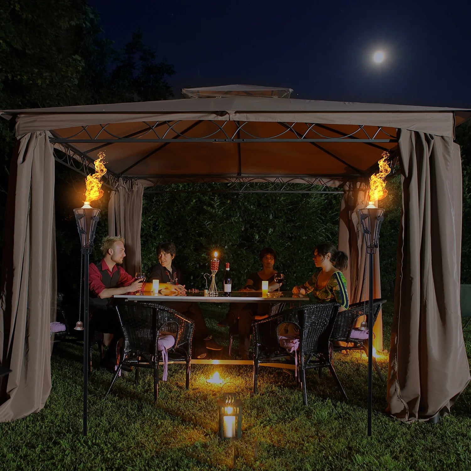 Bamboo Torches with Metal Oil Canisters, 5 ft F350943