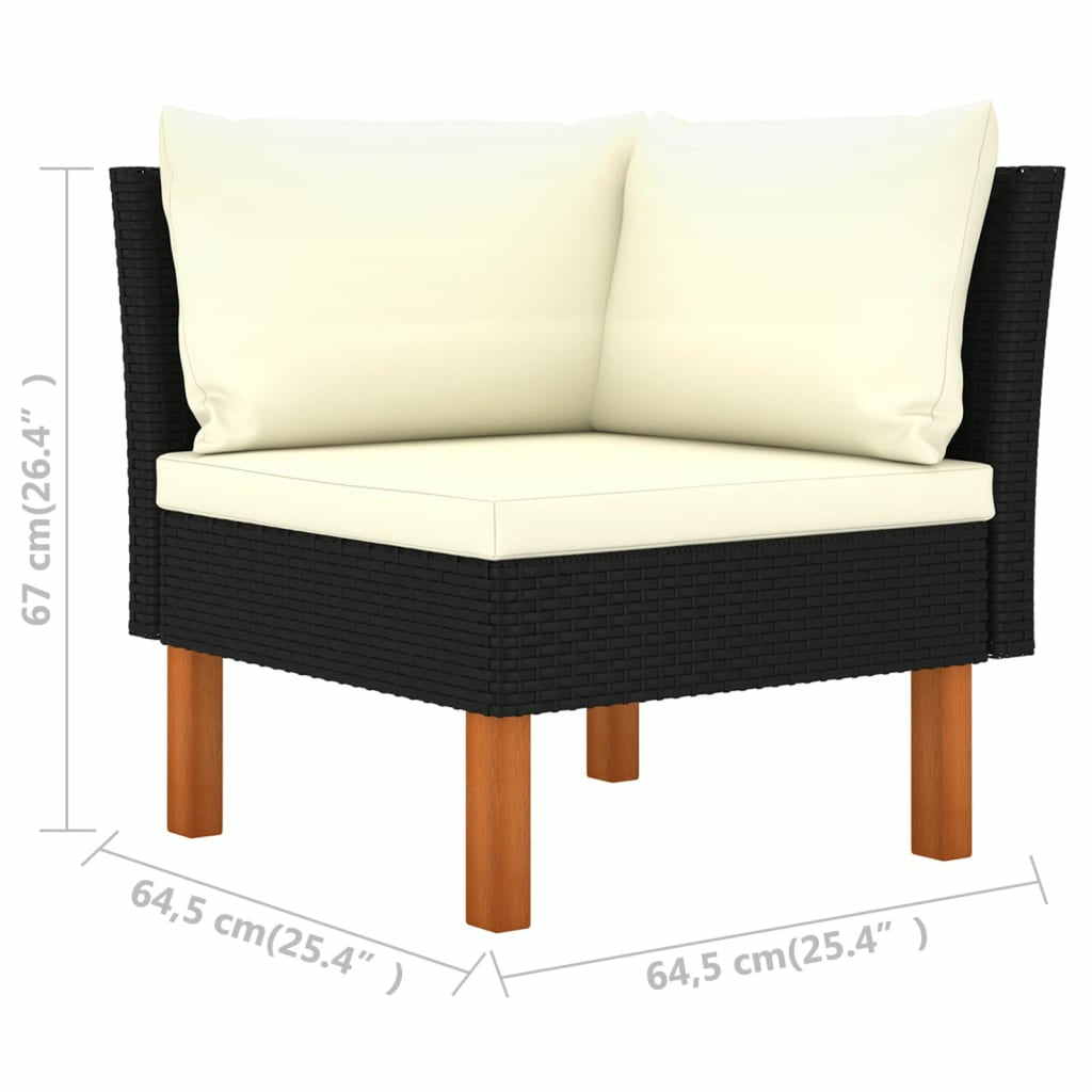 6 Piece Black Poly Rattan Wood Legs Sectional Outdoor Furniture Set T247