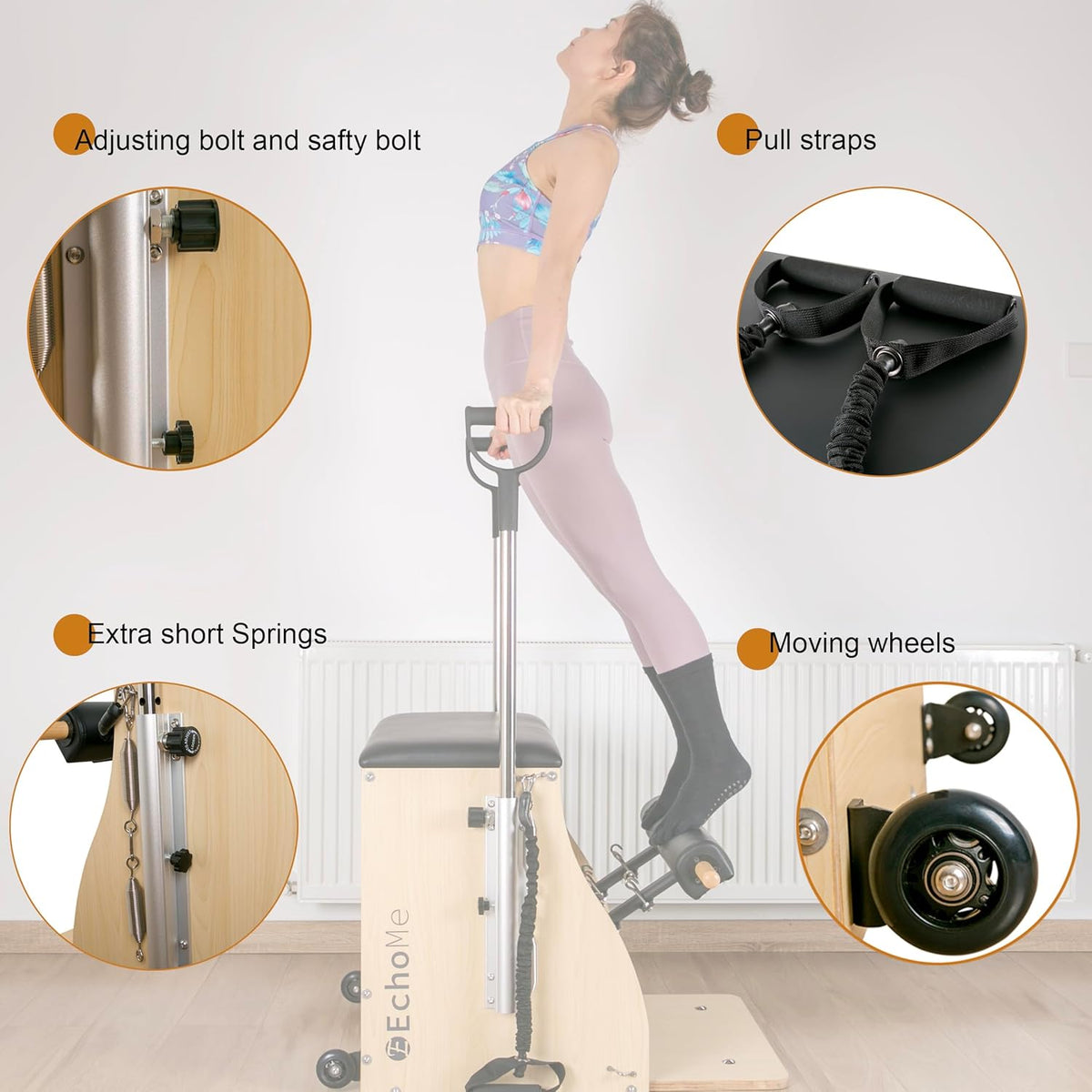 Split-Pedal Stability Pilates Chair with Handles O7597