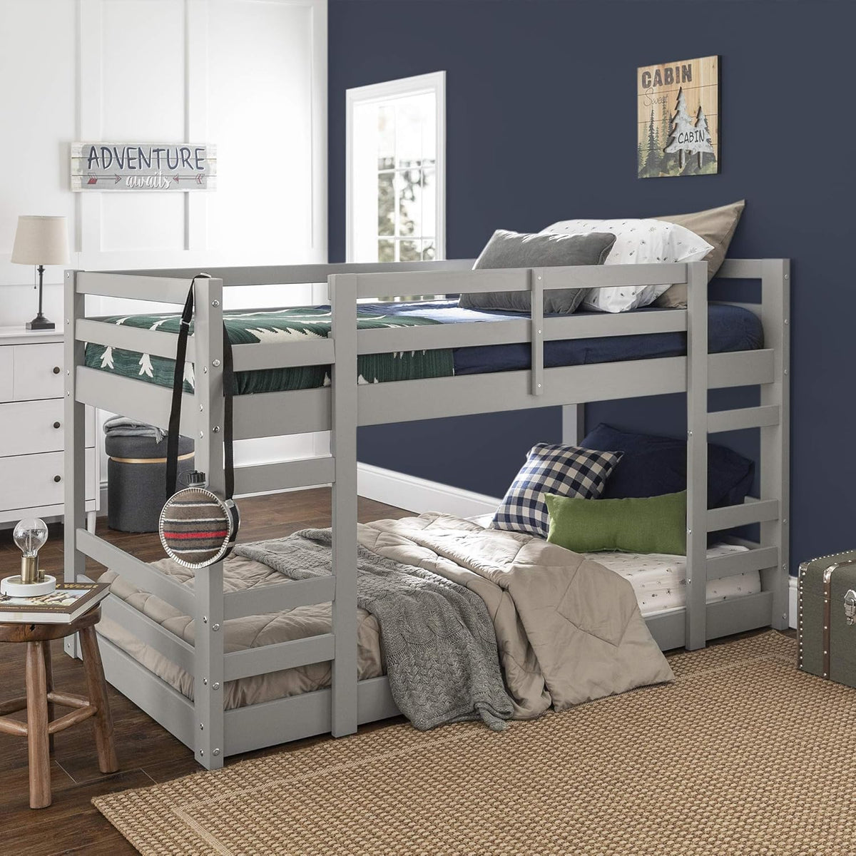 Grey Solid Wood Twin over Twin Bunk Bed Y460658