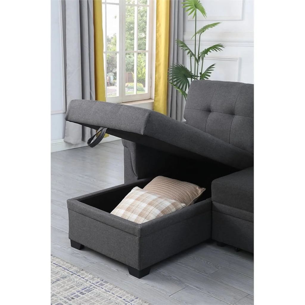 Gray Linen Fabric Reversible Sleeper Sofa with Chaise D89193