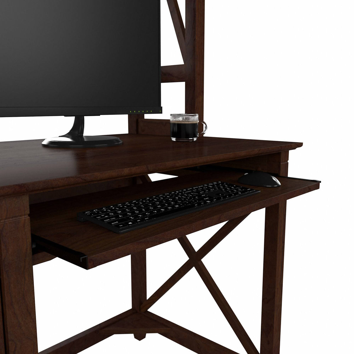 Washed Gray Engineered Wood Small Computer Desk with Hutch I7748