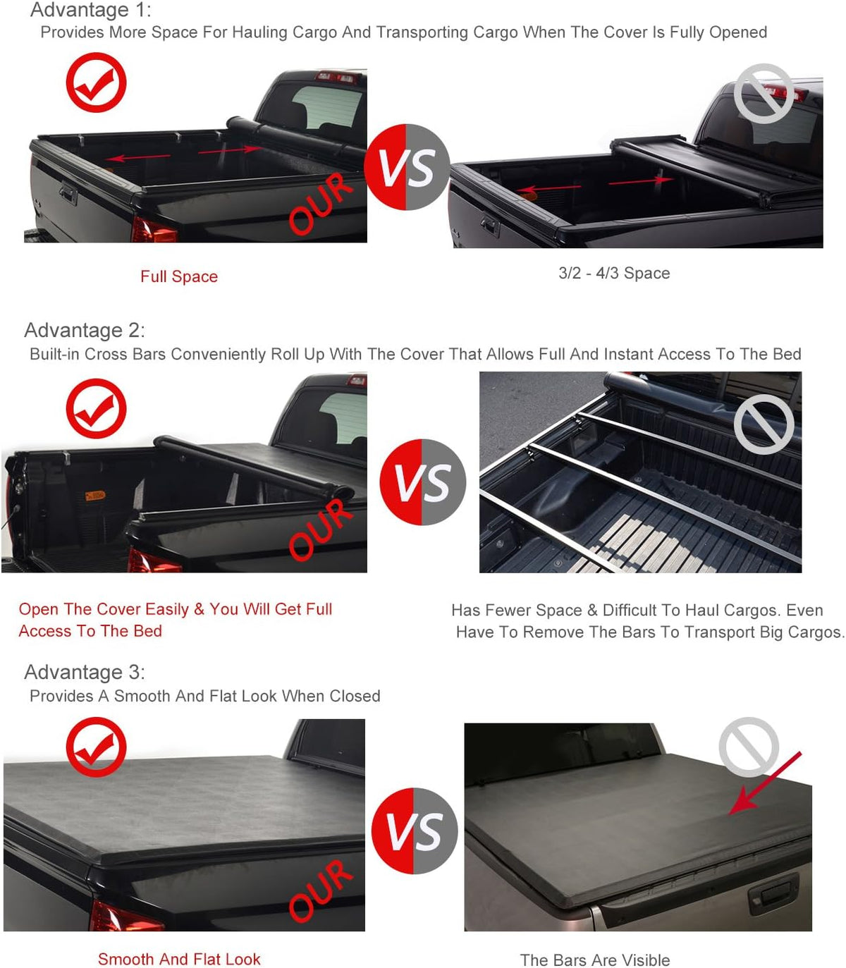 Soft Roll Up Tonneau Cover with Rails and Mounting Hardware M3522