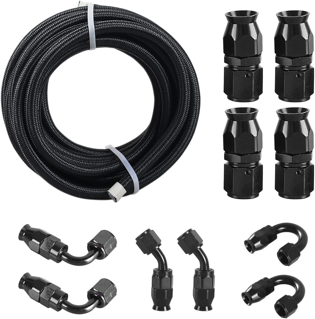 20FT PTFE Braided Fuel Line Fitting Kit Black N4647