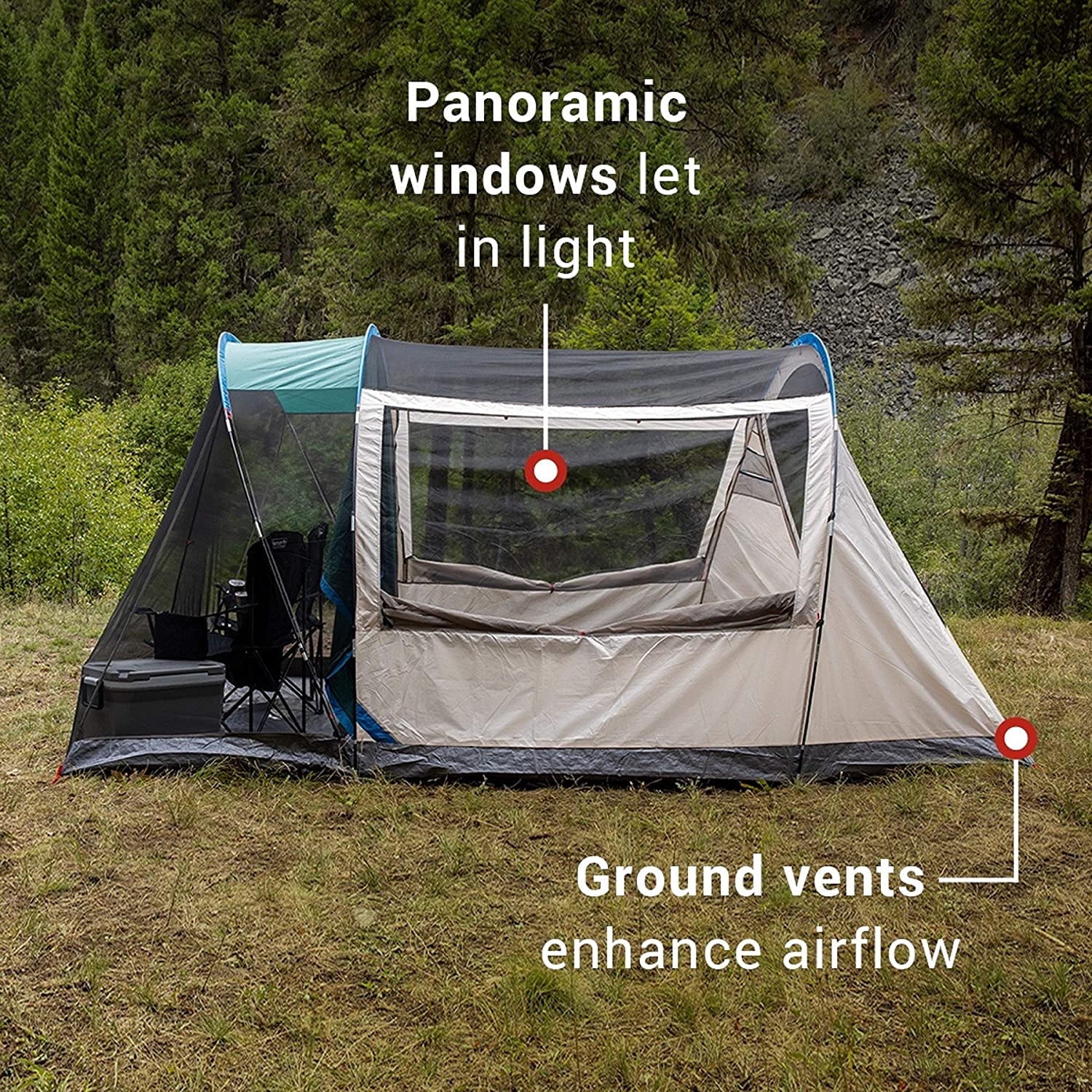 Cabin Camping Tent with Screened Porch, 4/6 Person, with Rainfly and Carry Bag S39240