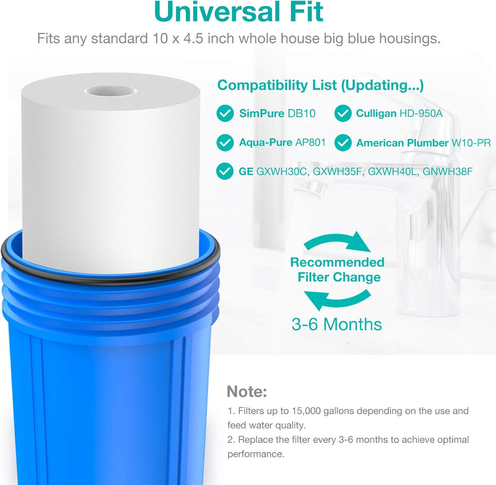 10" x 4.5" 5 Micron Whole House Sediment Water Filter Replacement Cartridge 4-Pack W6569