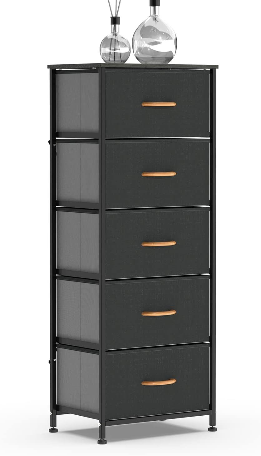 Dark Gray 5 Drawer Fabric Dresser Tower P43570