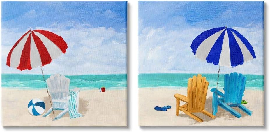 Beach Chairs Wall Art, 2pc, Each 12 x 12, Multi-Color S41021