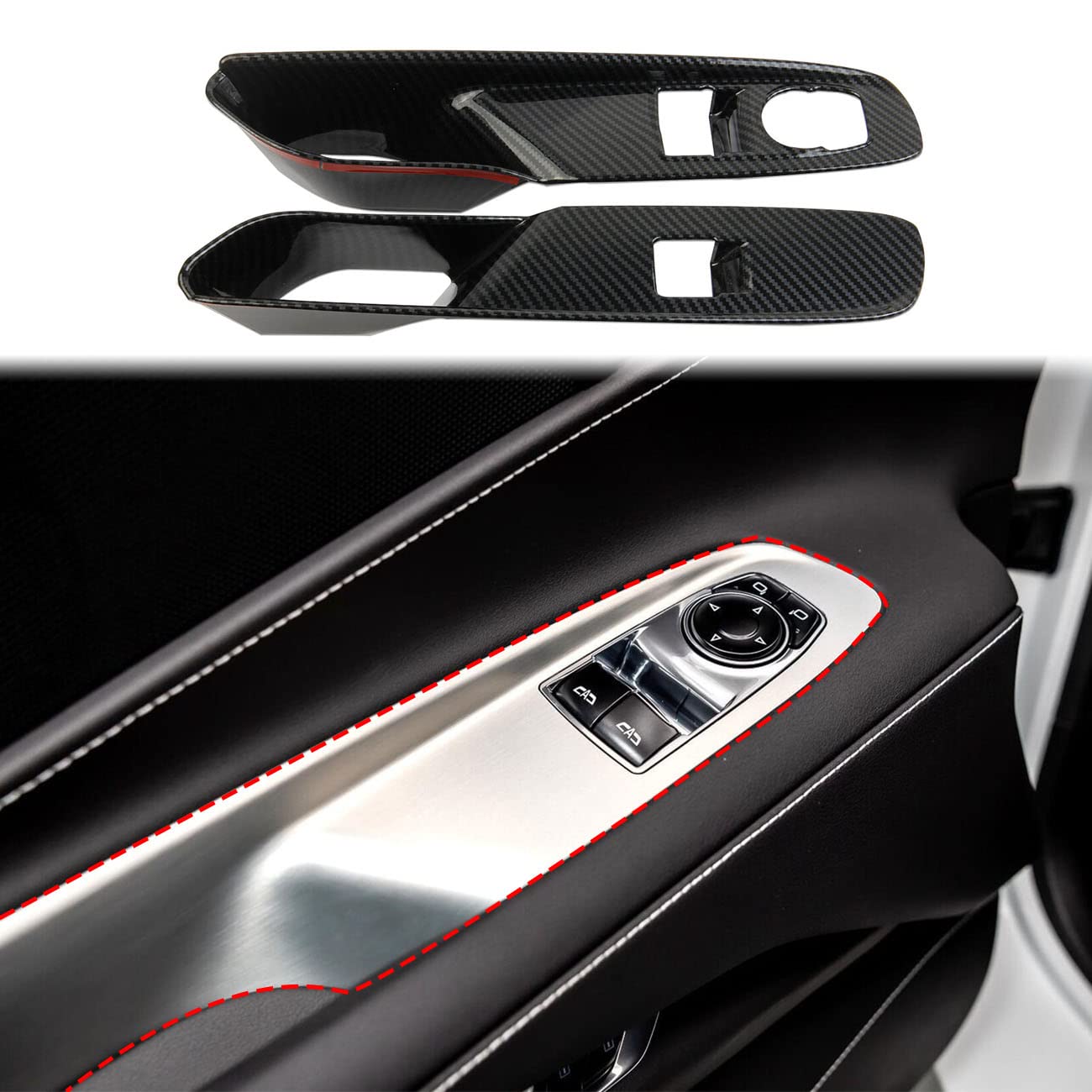 Carbon Fiber Window Lift Switch Panel Cover Trims for Chevrolet Corvette C8 Stingray 1LT Coupe 2020-2022 Pack of 2 P13720