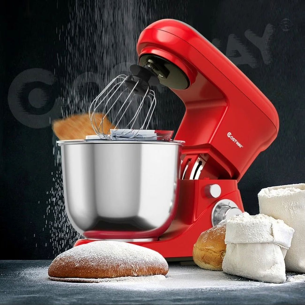 Red 5.3 Qt 500W 6 Speed Stand Mixer with Dough Hook Beater V9645