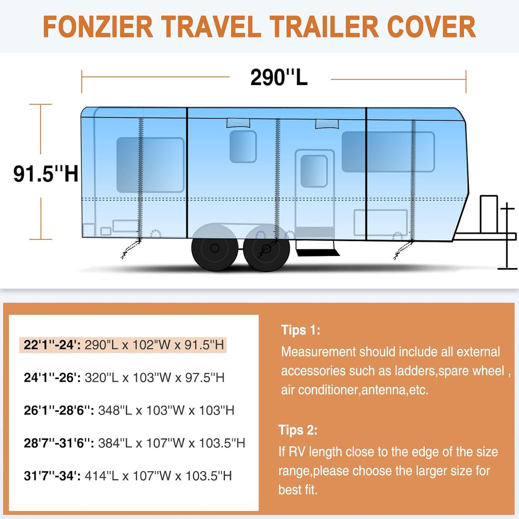 Heavy Duty 5 Layers Anti-UV Camper Cover for 22'1 - 24' Motorhome with Gutter Spout Covers Z8711
