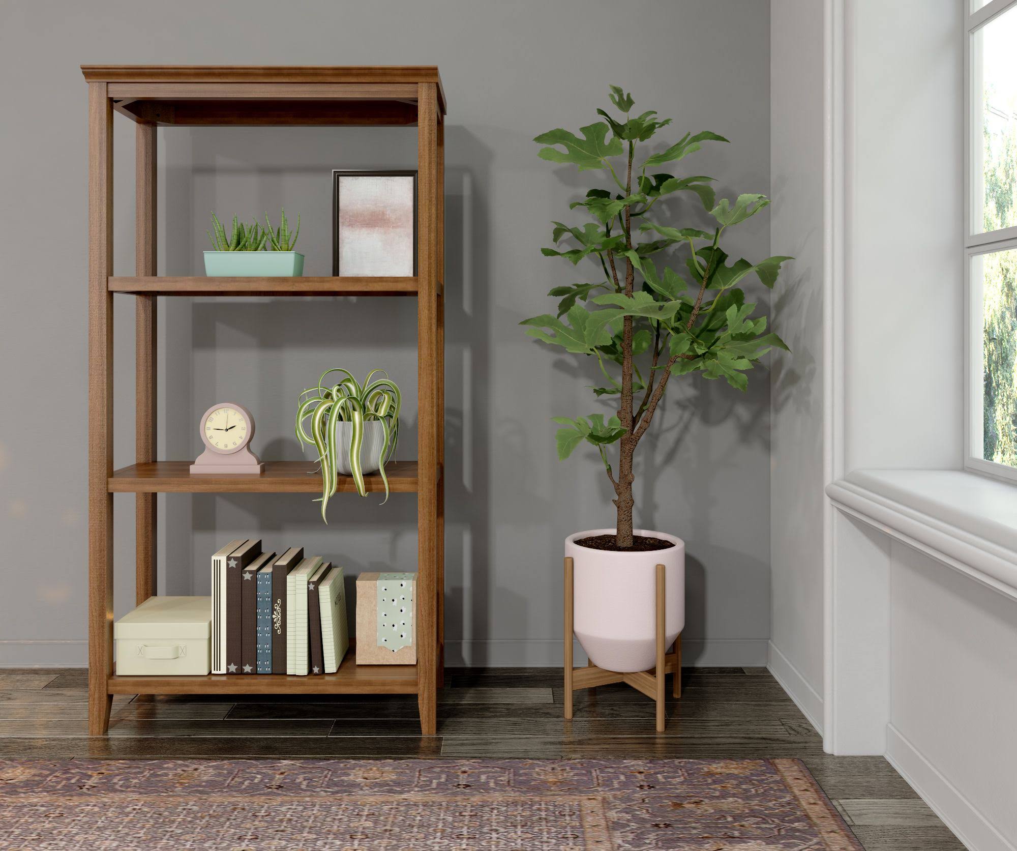 Walnut Brown Solid 3-Tier Tall Bookcase G3845