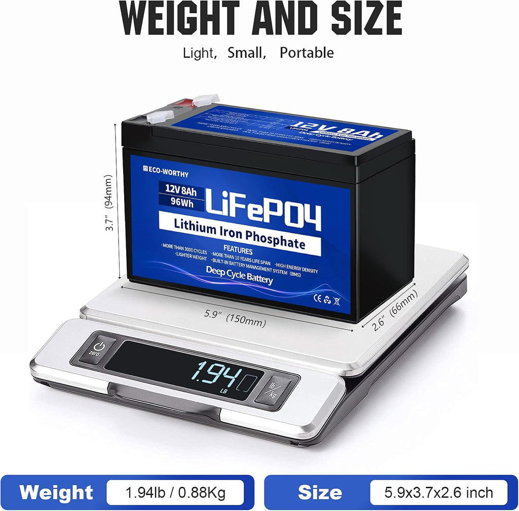 12V 8Ah LiFePO4 Lithium Iron Phosphate Battery Pack of 2 Y59365