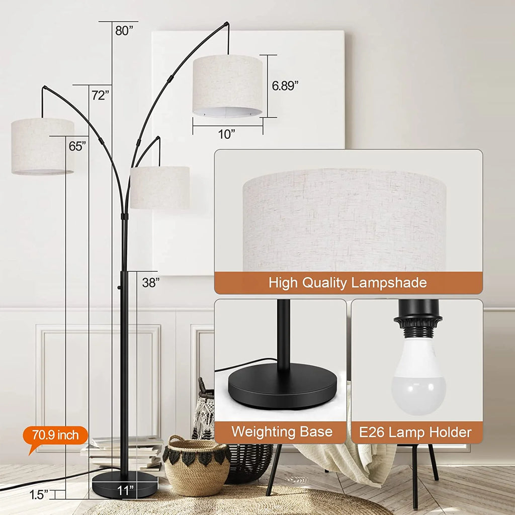 Black Arc Floor Lamp with Linen Lamp Shade L426804