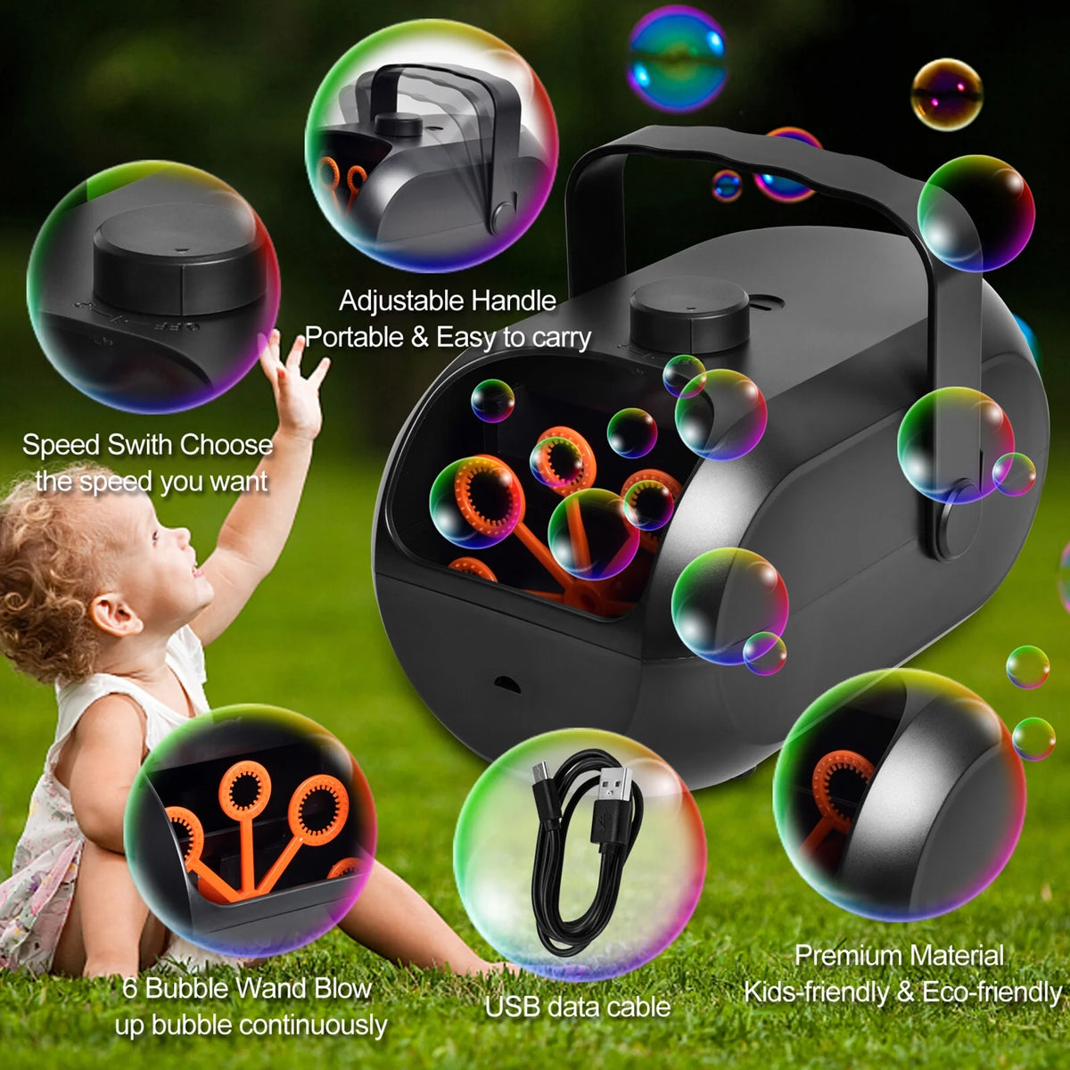 Portable Rechargeable Bubble Machine T78552