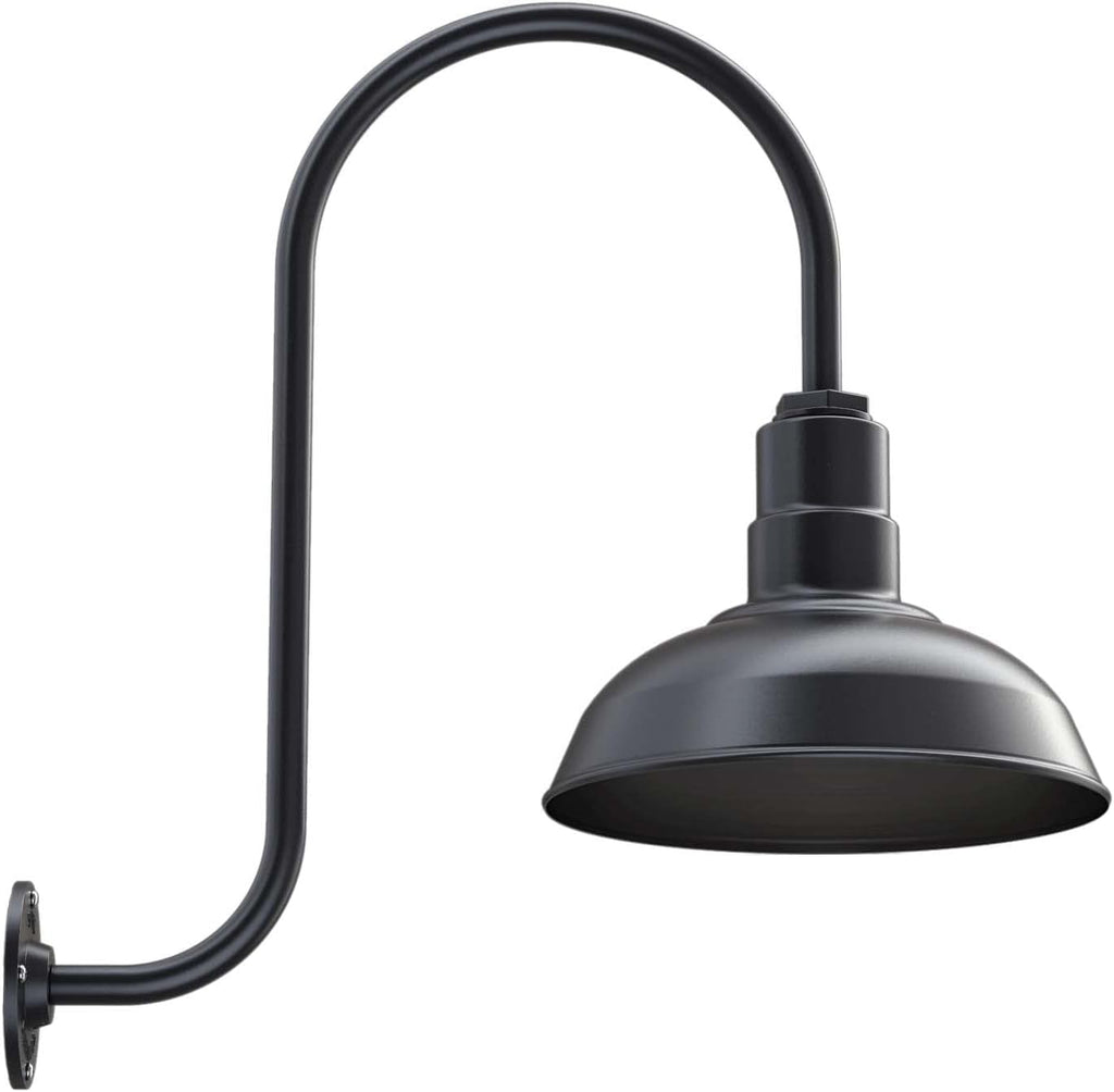 Matte Black 12 inch Dome 11 inch Gooseneck Outdoor Wall Mounted Barn Light G160