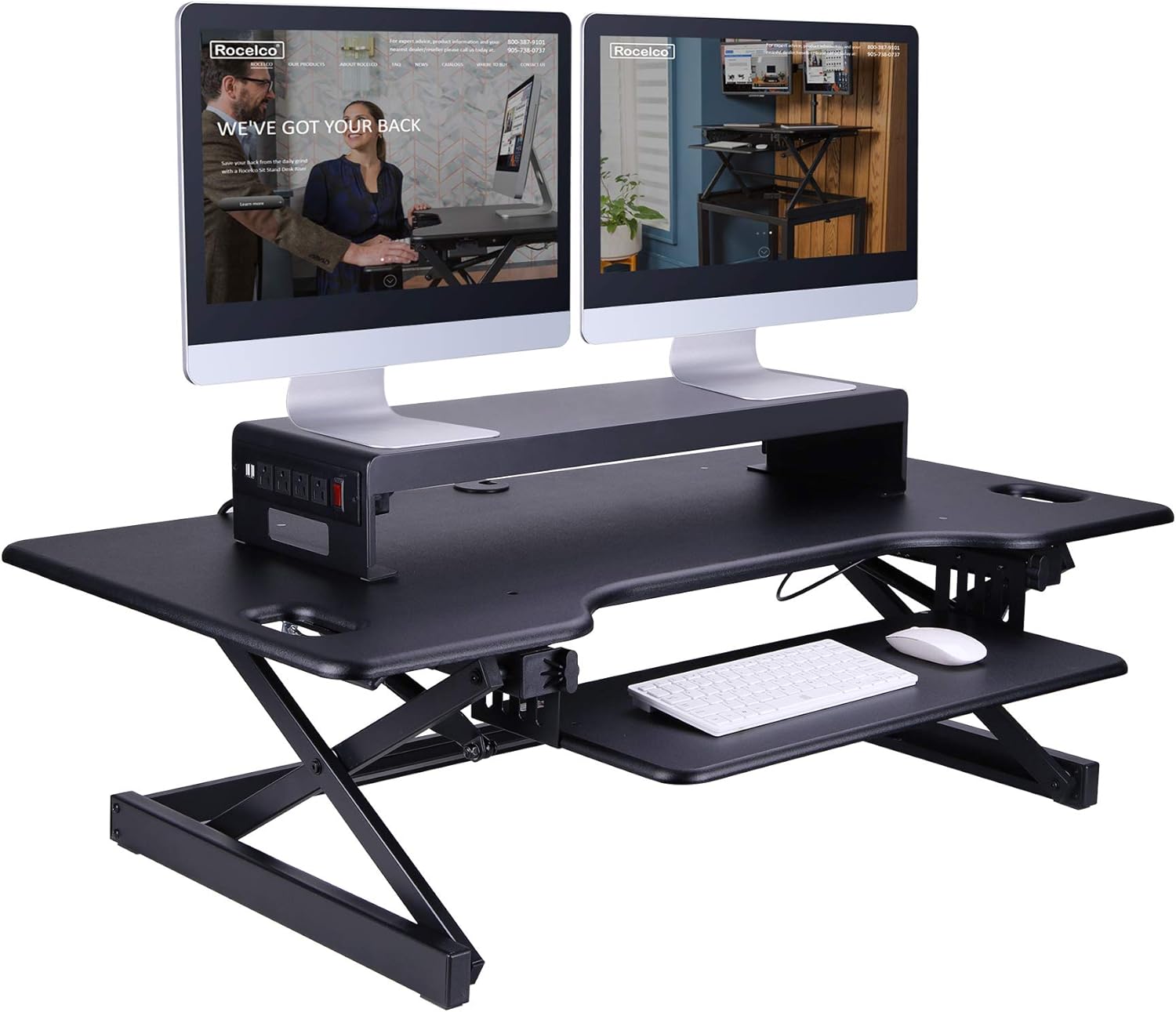Black Dual Monitor Stand with AC Power Supply & USB 2.0 Charging J8549