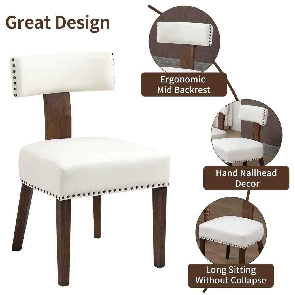 Beige Upholstered Linen Dining Chairs Set of 6 with Wooden Legs G246