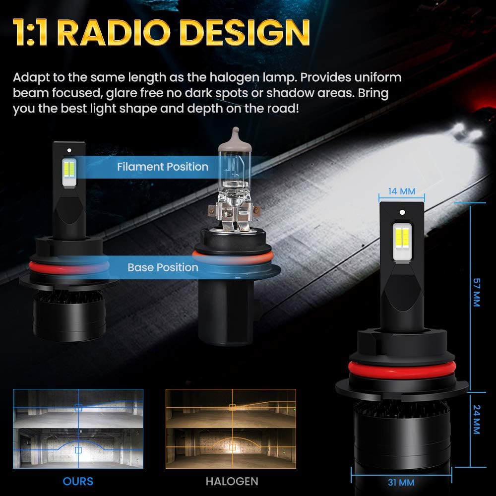 9007 HB5 LED Bulbs 100W 6000K High/Low Conversion Kit Pack of 2 J16685
