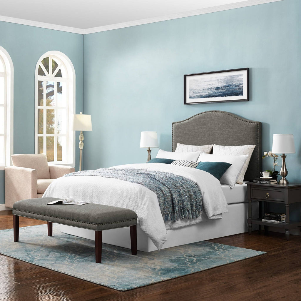 Gray Upholstered Camelback Full Queen Panel Headboard W902546