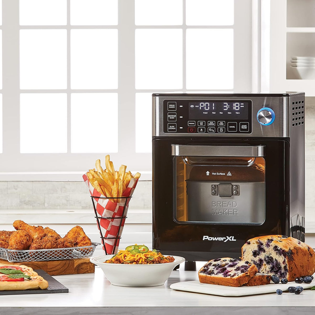 4-in-1 Air Fryer, Oven, Bread Maker, Slow Cooker, Black W38385