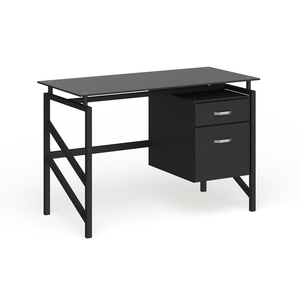 Black Two Drawer Pedestal Desk with Tempered Glass Top and Metal Frame C6241