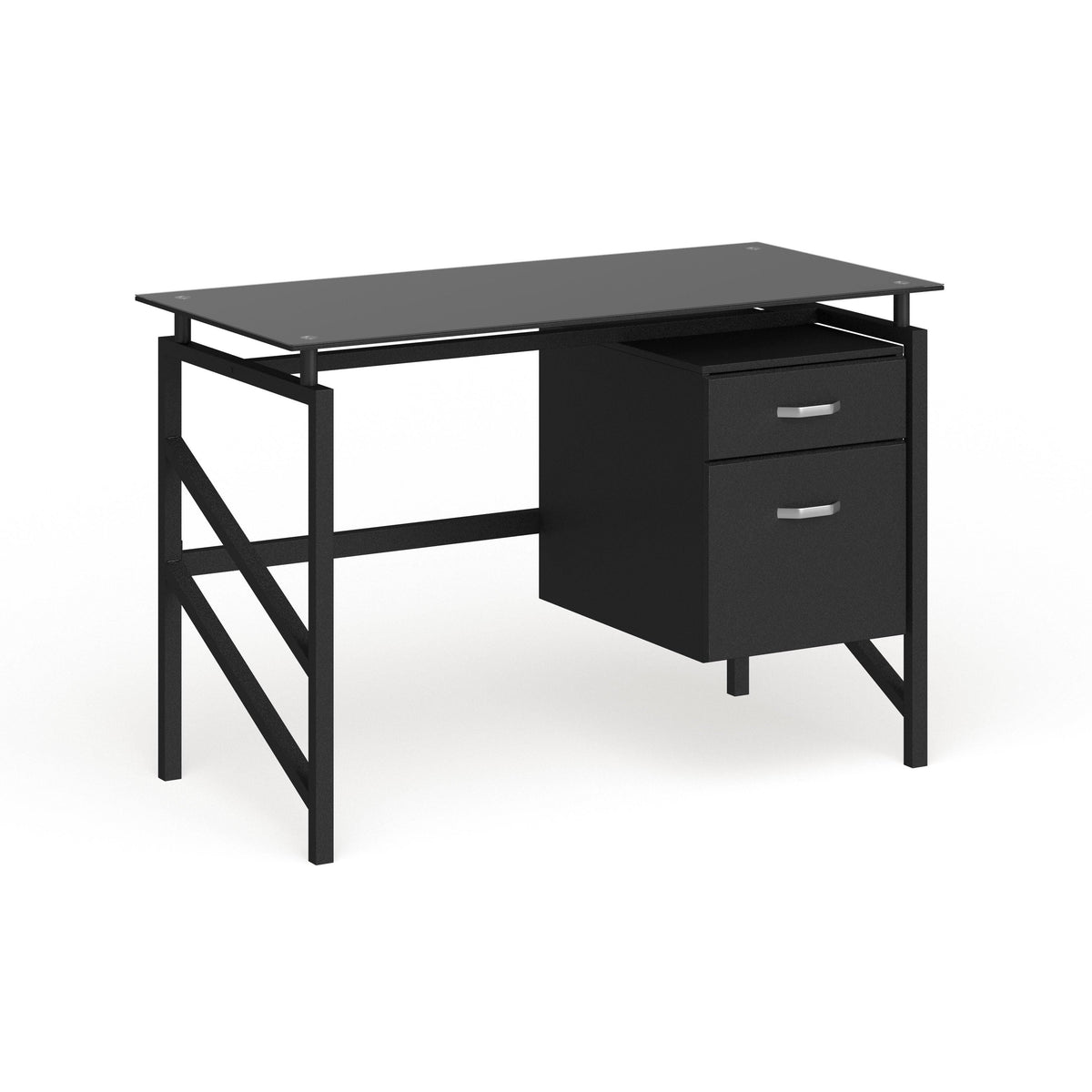 Black Two Drawer Pedestal Desk with Tempered Glass Top and Metal Frame C6241