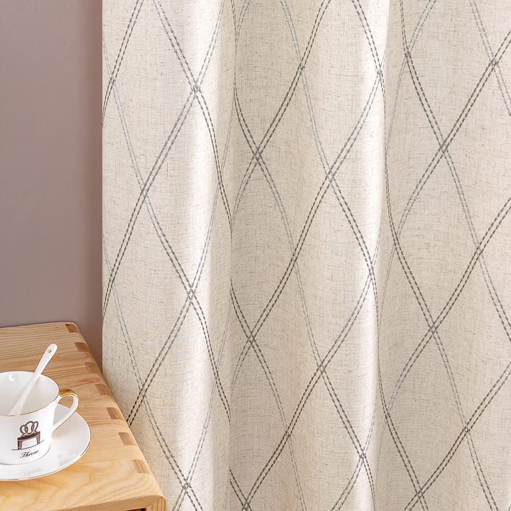 Linen Curtains 84 inch Grey Grommet 2 Panels I70506