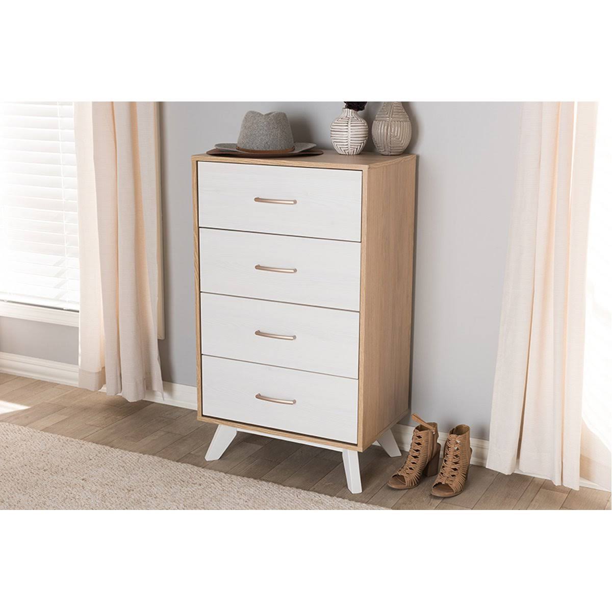 Natural Oak and Whitewashed Wood 4-Drawer Chest F778067