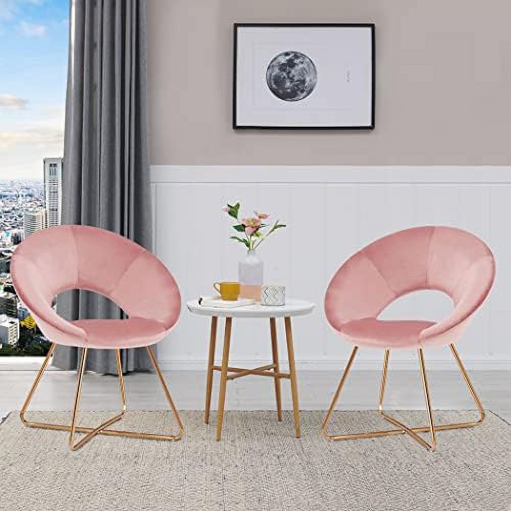 Velvet Accent Arm Chairs with Golden Metal Frame Legs Set of 2 Z989999