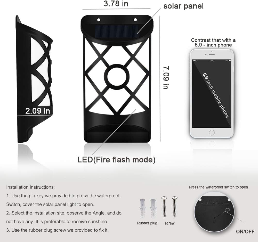 Solar Wall Flame Lights, Waterproof Outdoor Garden Lights T521