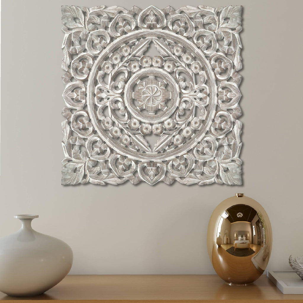 White Distressed Square Wooden Wall Panel J554