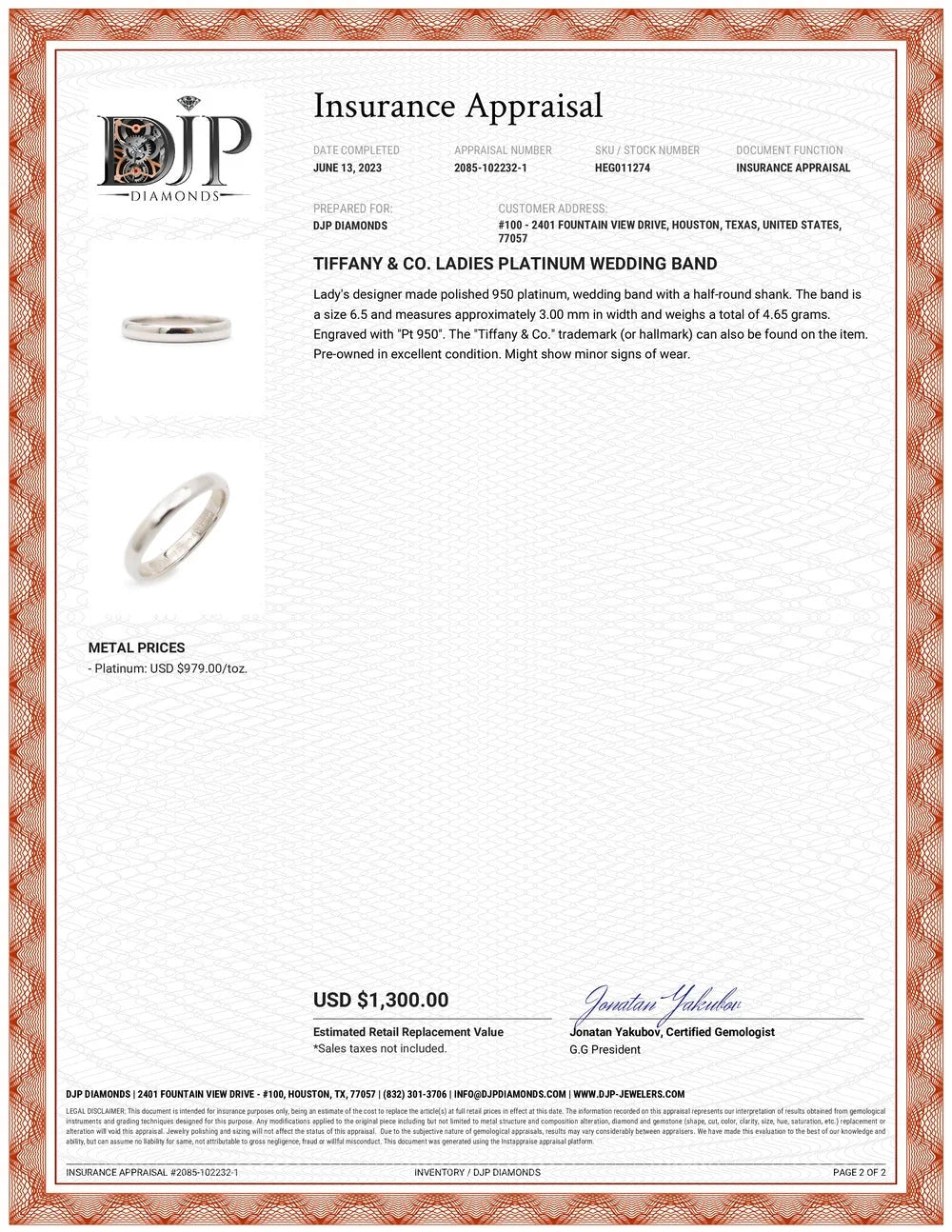 Platinum Wedding Band P21850