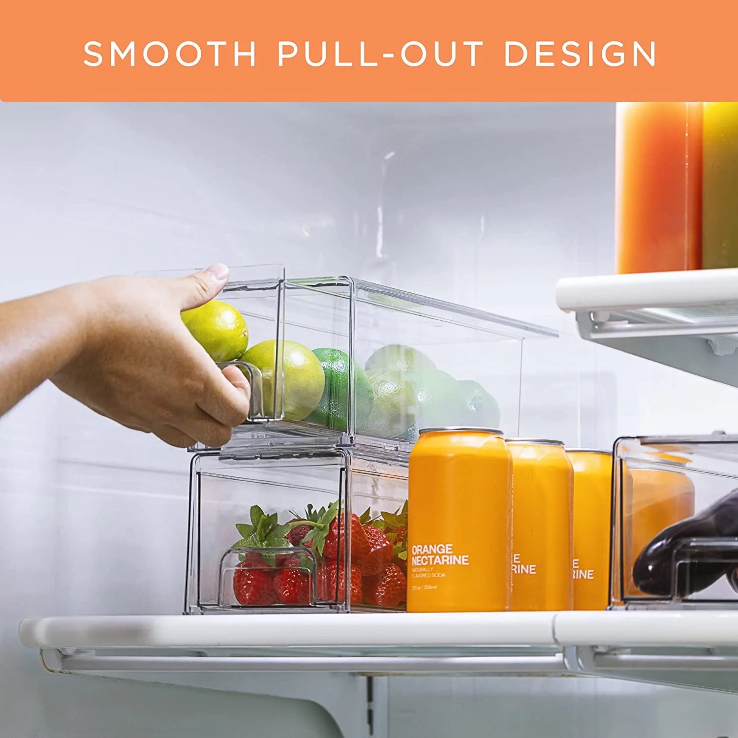 Clear Stackable Pull Out Refrigerator Organizer Bins (2 Pack | Small Wide) A6260